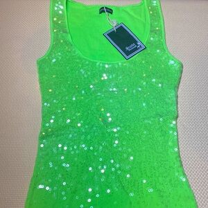 LIME GREEN SEQUIN TANK WITH TAG